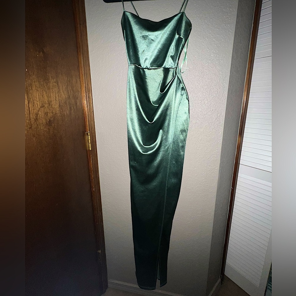 Windsor hunter green satin crossover dress